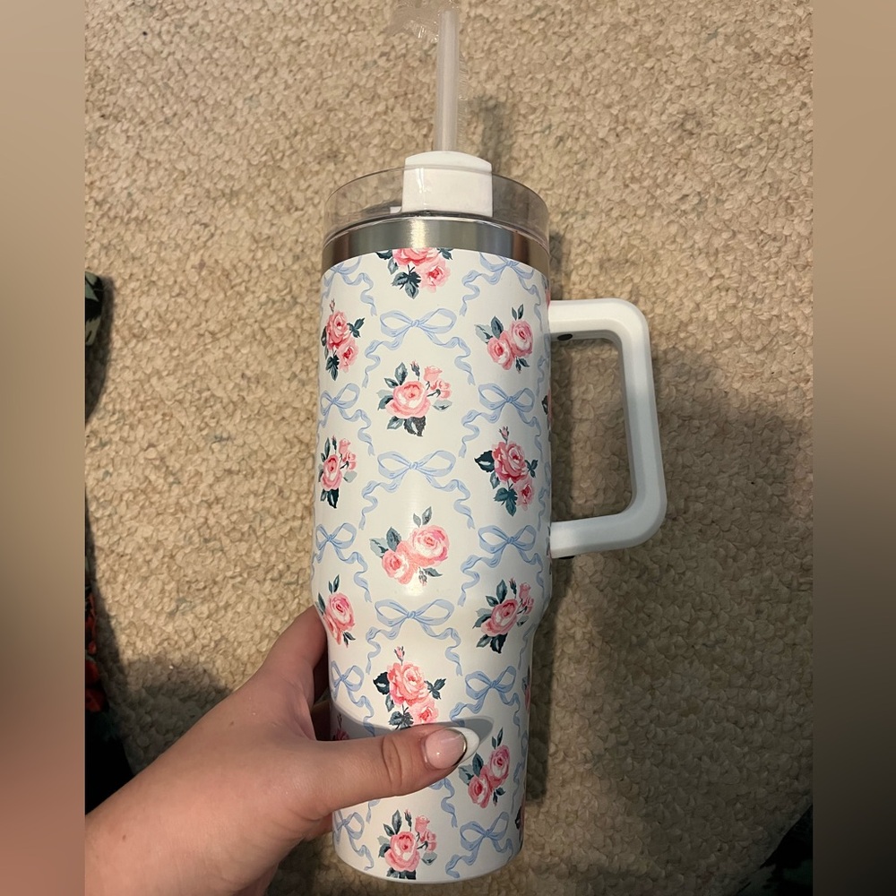 Floral Travel Tumbler with Handle